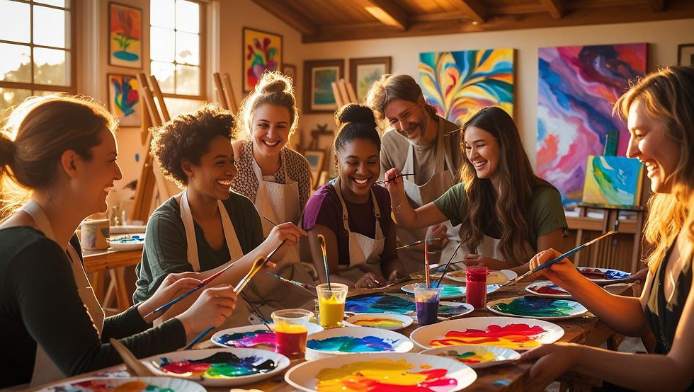 Group participating in an engaging painting class.