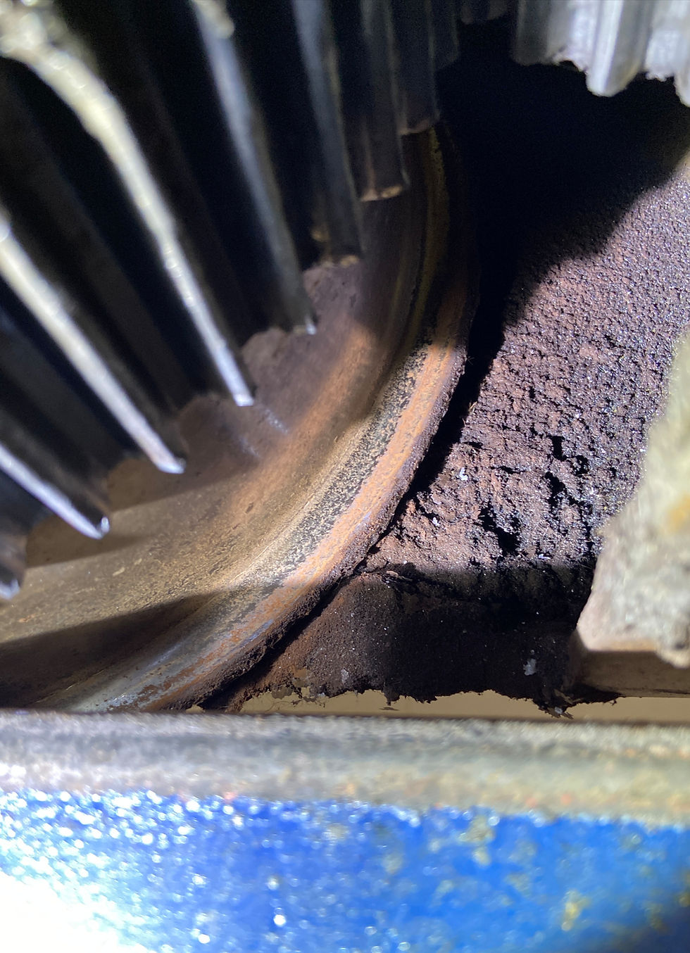 Worn wheel flange - overhead crane