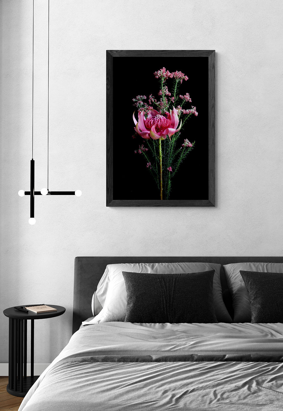 Thumbnail: Waratah and Rice Flowers print - Australian pink floral artwork - Botanical wall art - Photography by Nadia Culph