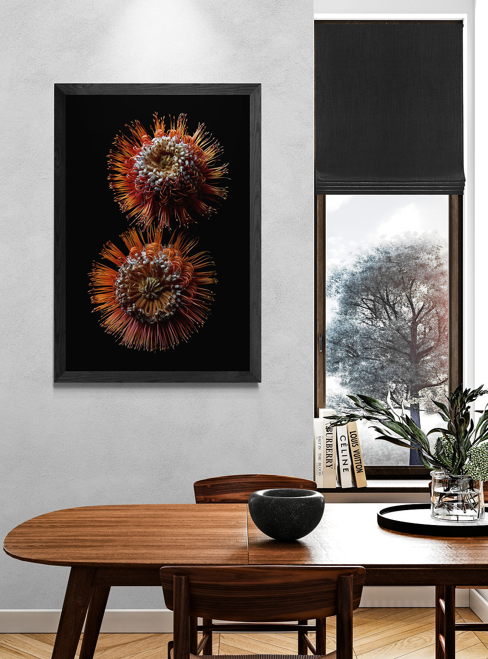 Thumbnail: Scarlet Banksias print - Australian botanical wall art - red and black floral artwork - Photography by Nadia Culph