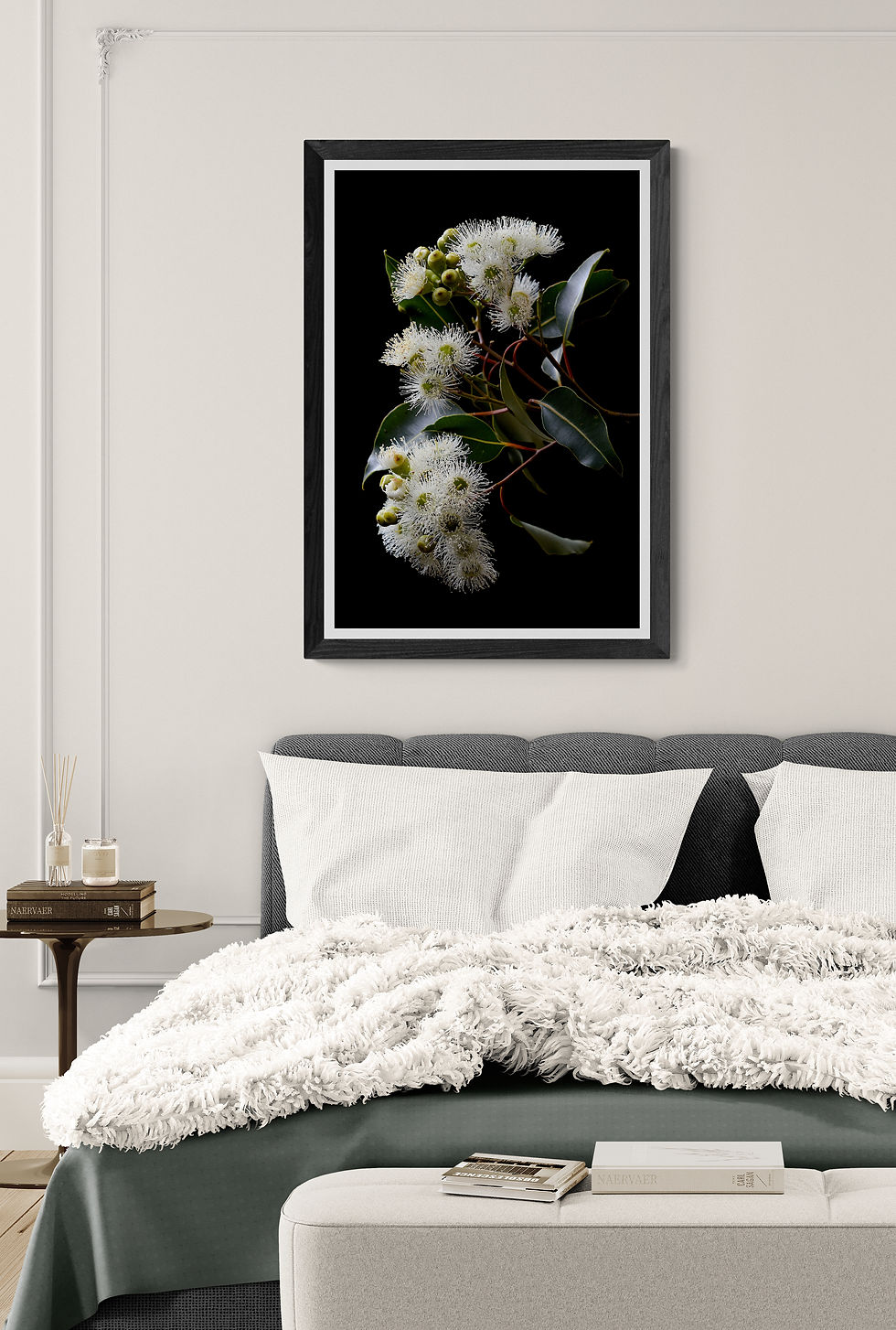 Thumbnail: White Corymbia Flowers - Australian floral still life artwork - Moody botanical wall art - photography print by Nadia Culph
