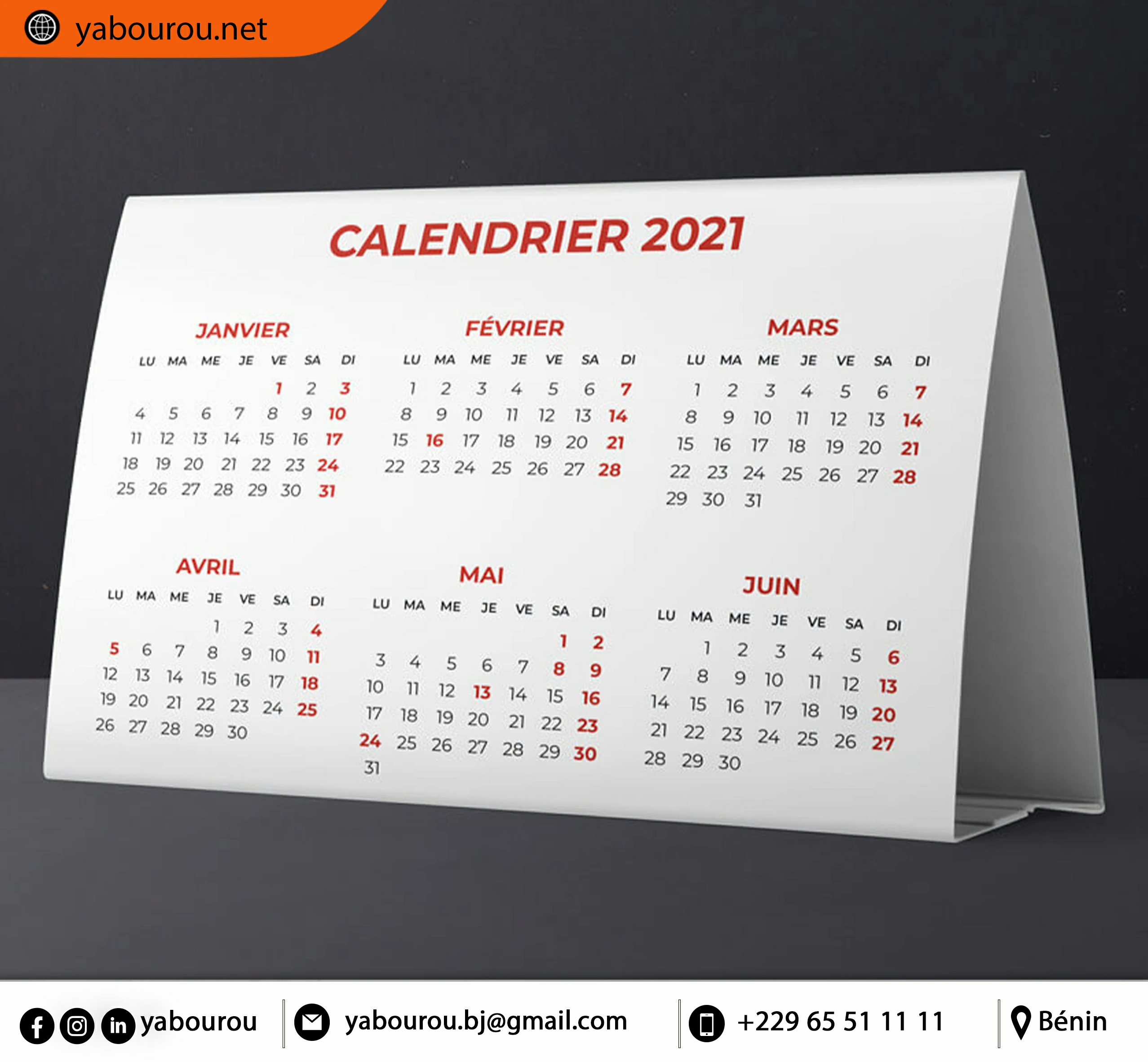 CALENDRIER DE TABLE SIMPLE