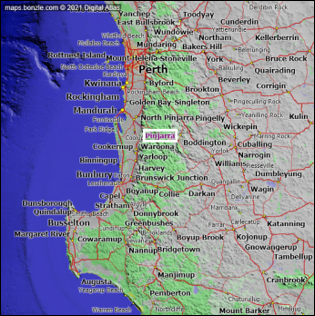 Map of W.A. showing location of Pinjarra