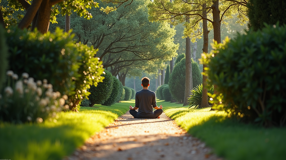 Plano cercano de una persona meditando en un jardín tranquilo