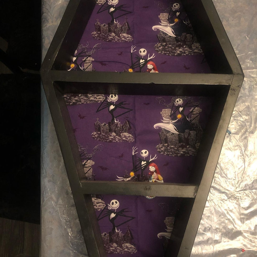JACK & SALLY COFFIN  WALL SHELF  (22-1/2 L x14-1/2 W x 3-1/2 D) 2 HOOKS ON BACK