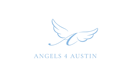 Angels 4 Austion serif typeface and a script A with wings all in light blue