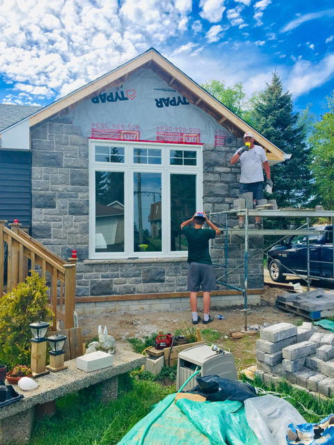 stone wall under construction in Niagara