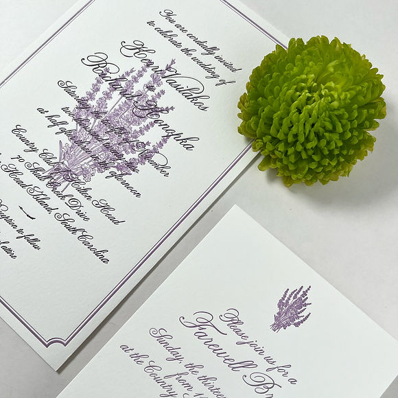 Custom Lavender Letterpress Wedding Invitation Suite Designed and Printed by Lolli Pop Letterpress