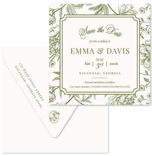 the peony suite save the date with botanical border