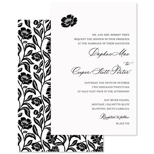 The Magnolia Suite invitation with botanical back and matching envelope