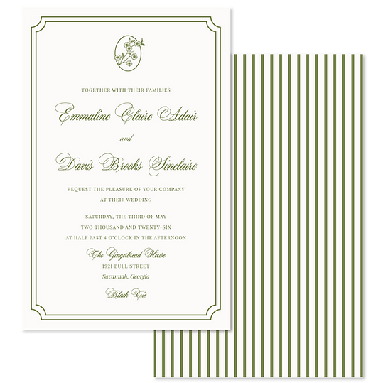 the peony suite wedding invitation with striped back