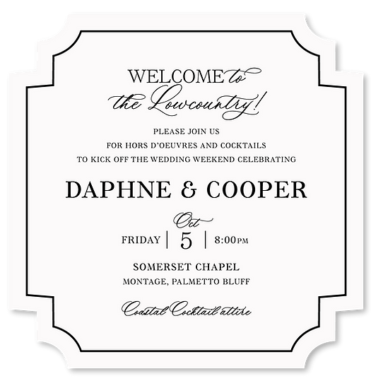 The Magnolia Suite welcome dinner card.