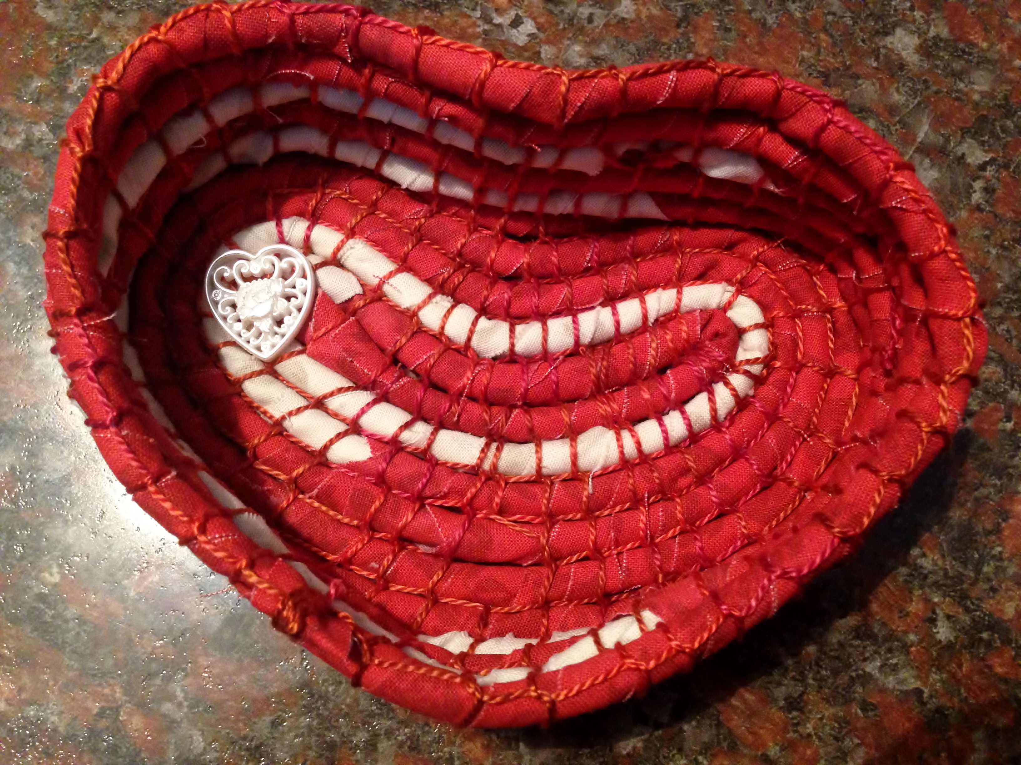 Red and White Heart Fabric Bowl