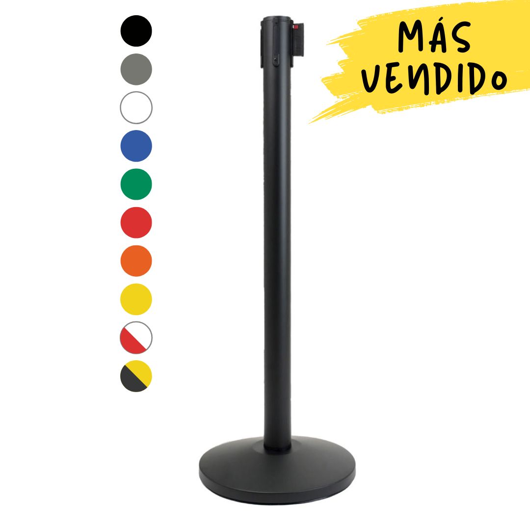 Poste Separador Con Cinta Extensible 3m Danieli - Negro, Base Reforzada, Retráctil, Para Filas Y Delimitación