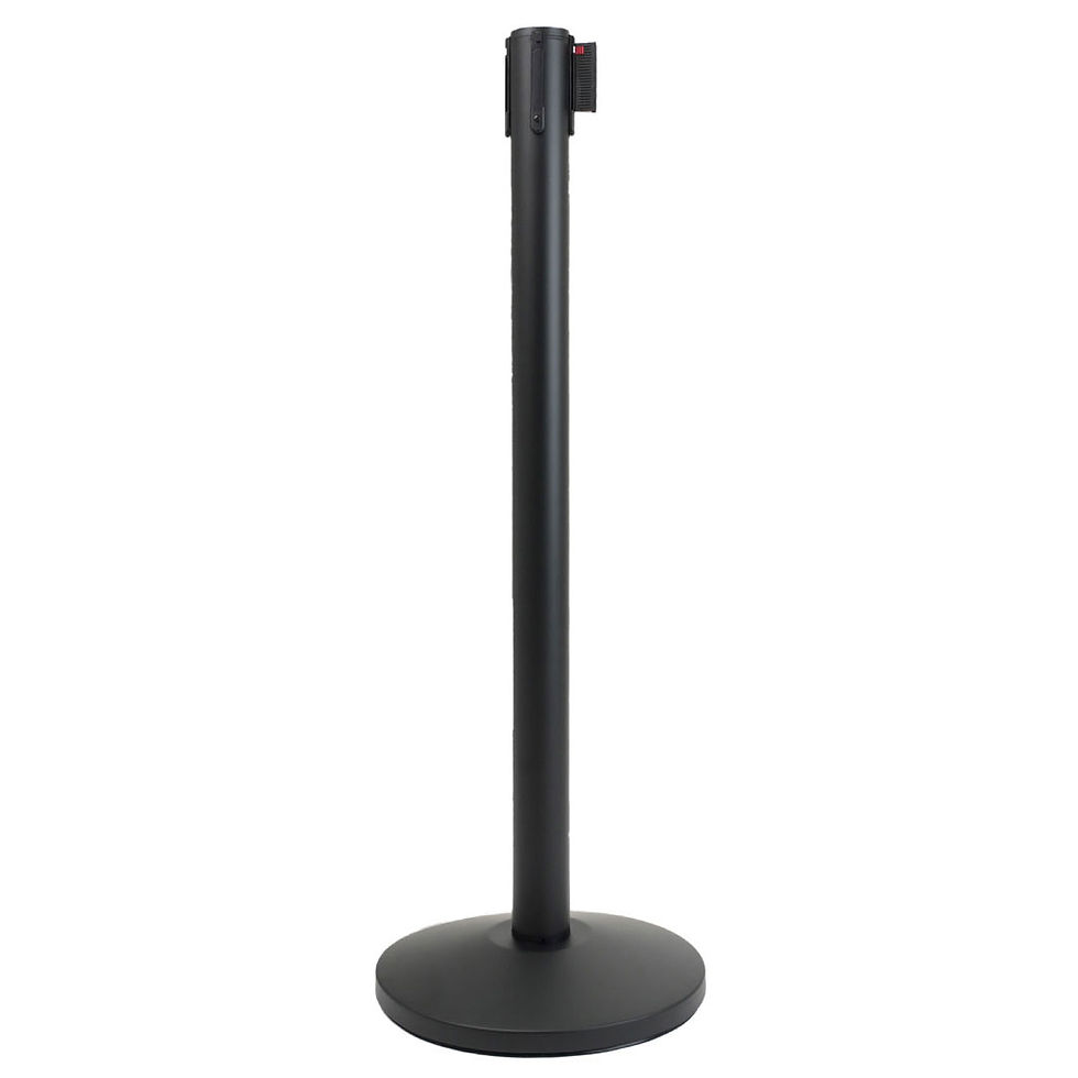 Poste separador Negro con cinta retráctil de 3 metros