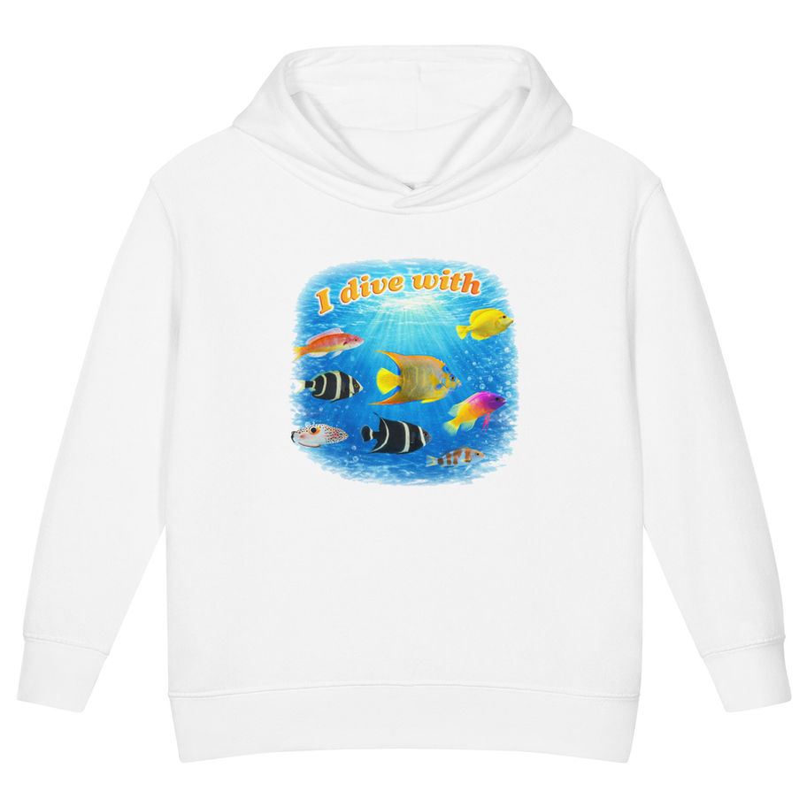 Toddler fleece pullover hoodie with dive with many fish design