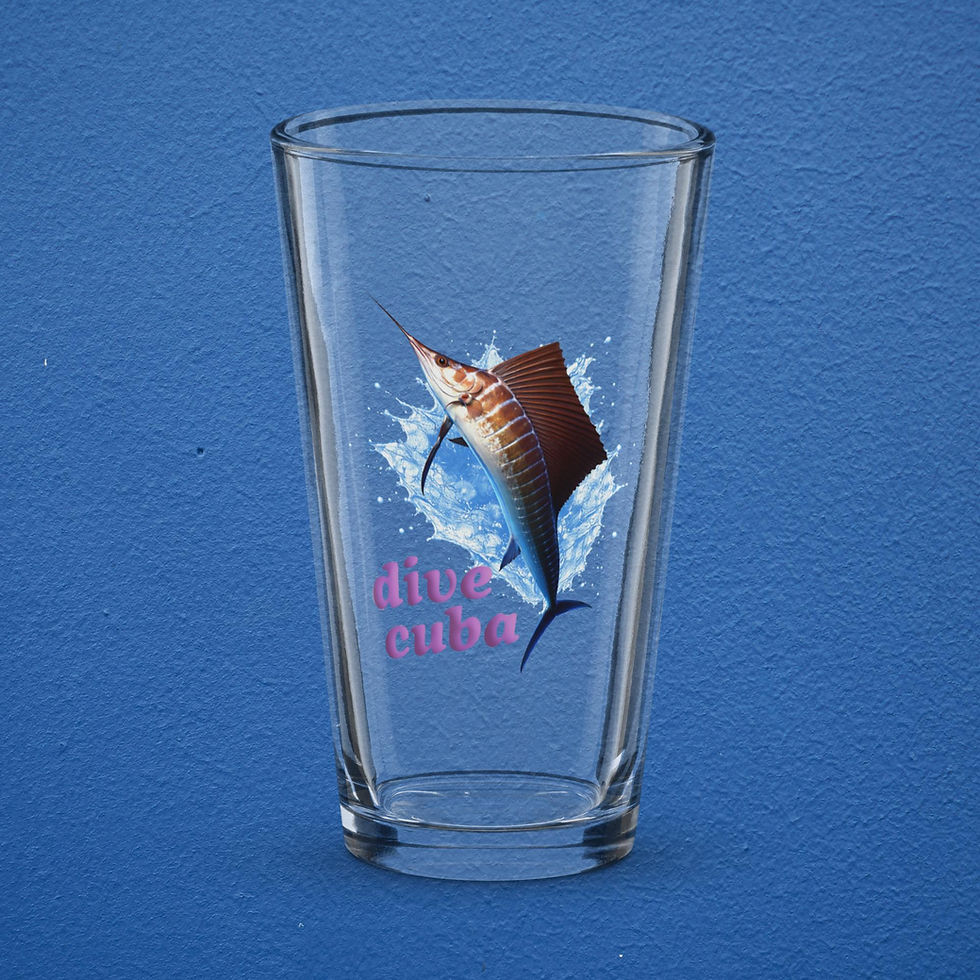 Shaker pint glass with dive Cuba and Sword Fish Design