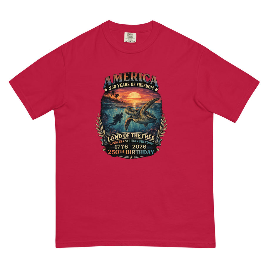 America 250th Birthday Scuba Sunset Shirt | 1776–2026 Patriotic Ocean Design
