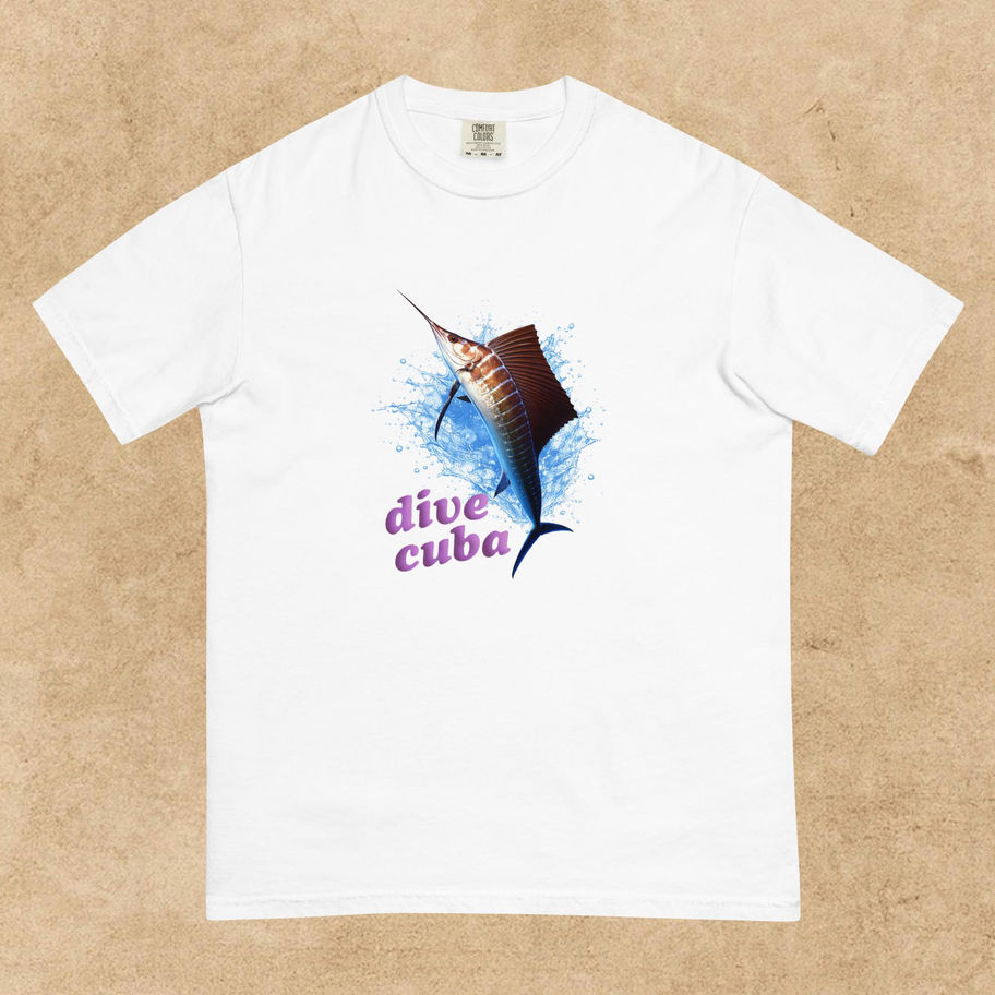 dive with sword fish in cuba tshirt