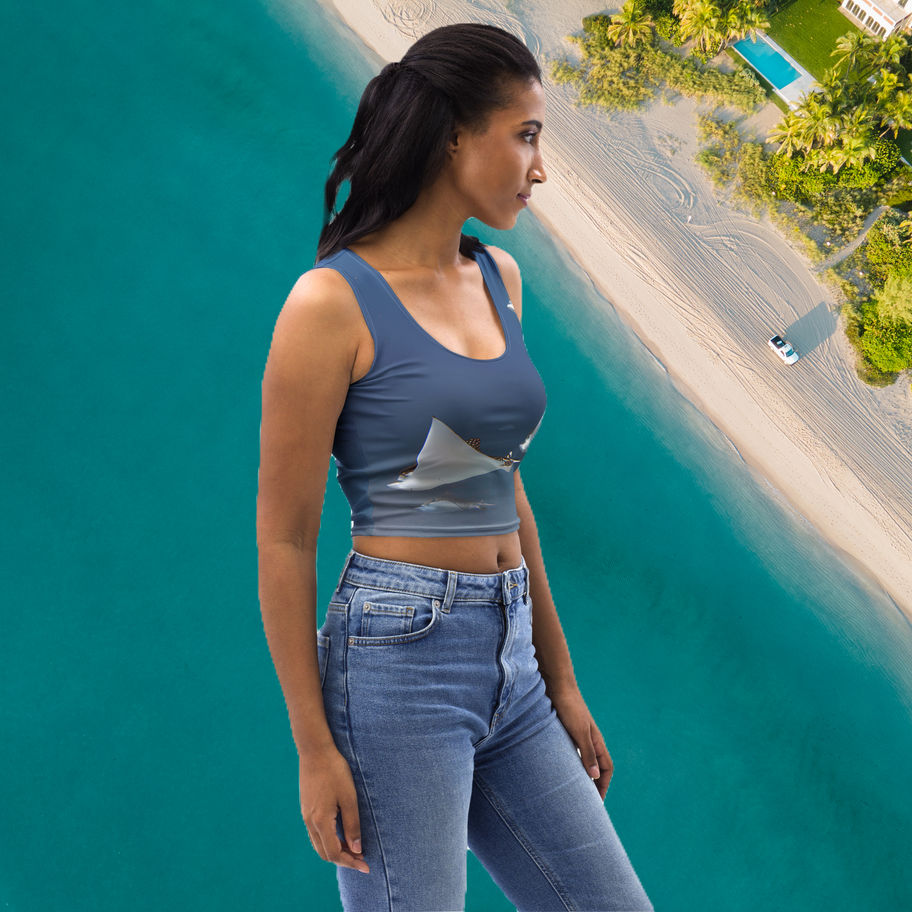 woman's crop top with eagle ray design
