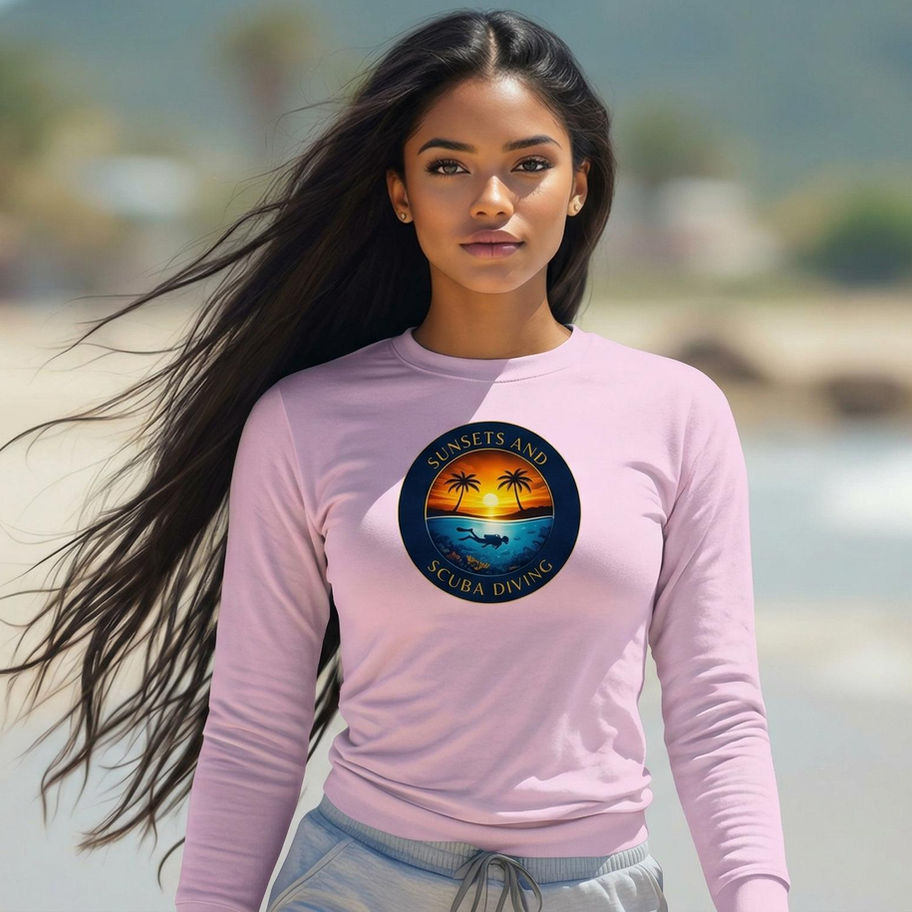unisex sweatshirt with sunsets and scuba diving logo