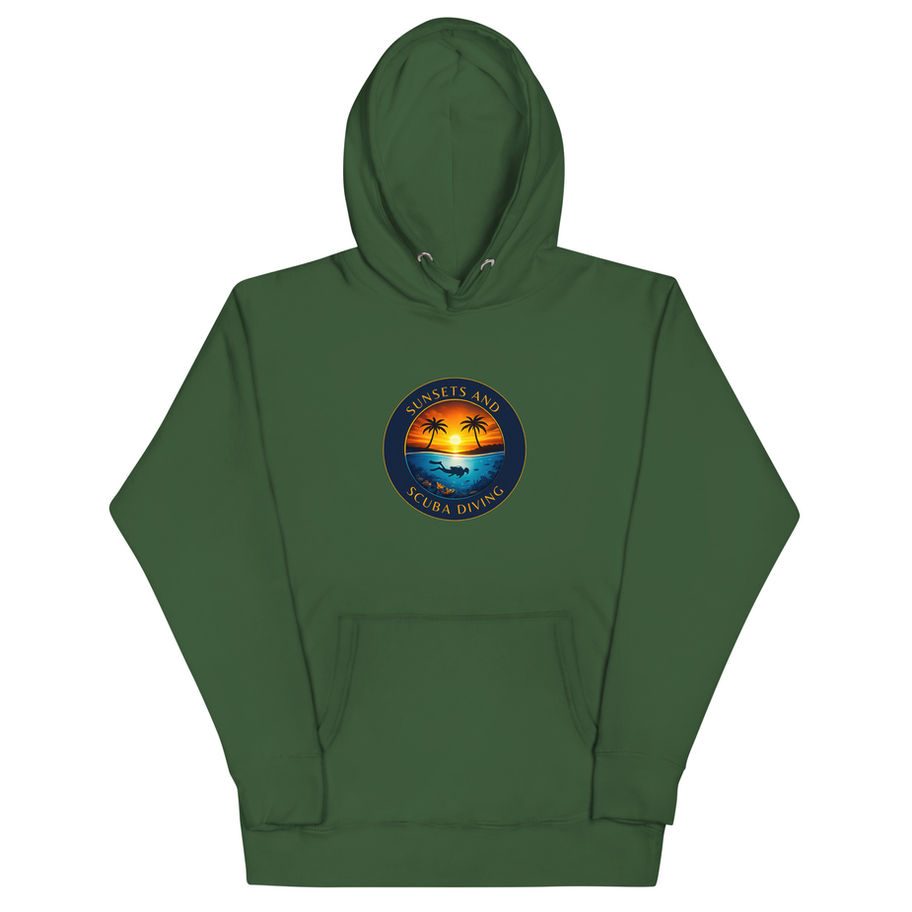 woman's hoodie with sunsets and scuba diving logo