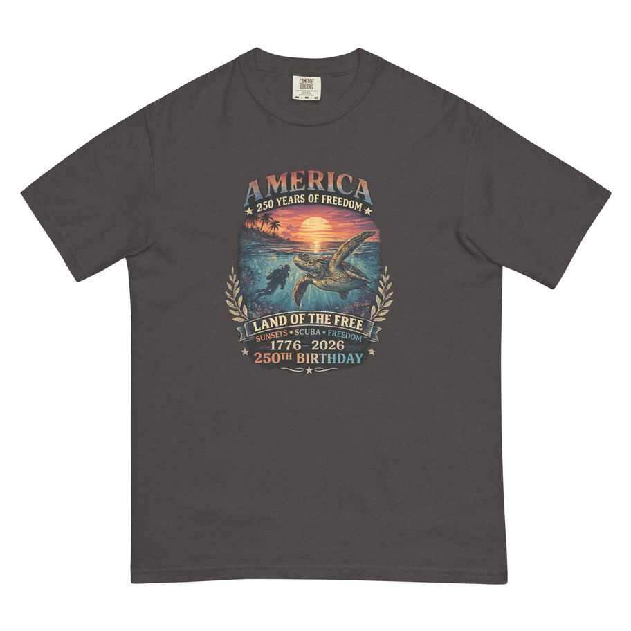 America 250th Birthday Scuba Sunset Shirt | 1776–2026 Patriotic Ocean Design