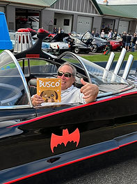 Robert and Busco in the Batmobile