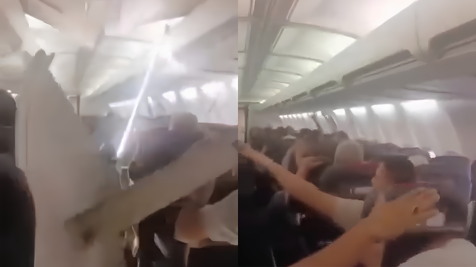 Imagens de passageiros num avião desesperados devido a falhas tecnicas