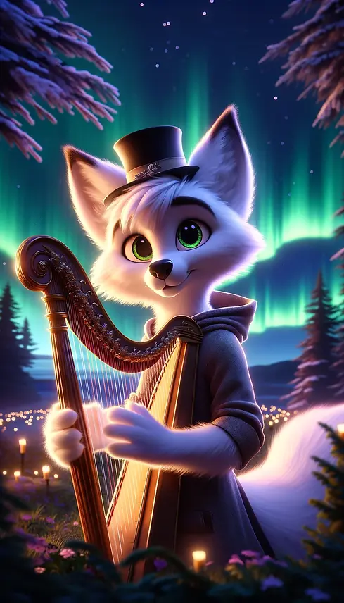 DALL·E 2024-05-30 11.45.08 - A white anthropomorphic fox with large, cute eyes, wearing a