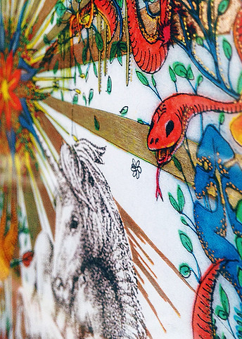 BAROQUE VEGETAL ENLUMINURE ILLUMINATION DOT POINT JUNGLE BOXER UNICORN HORSE MAN HUG DYPTIQUE DETAIL © KDV / Chloé Senget 2016