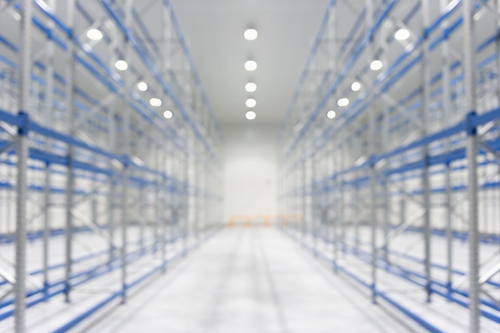 Blur image of New cold room storage for background. Refrigeration and freezing warehouse.j