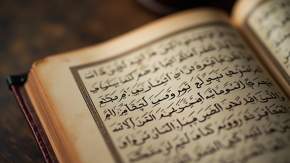 Close-up view of Arabic script on a traditional manuscript