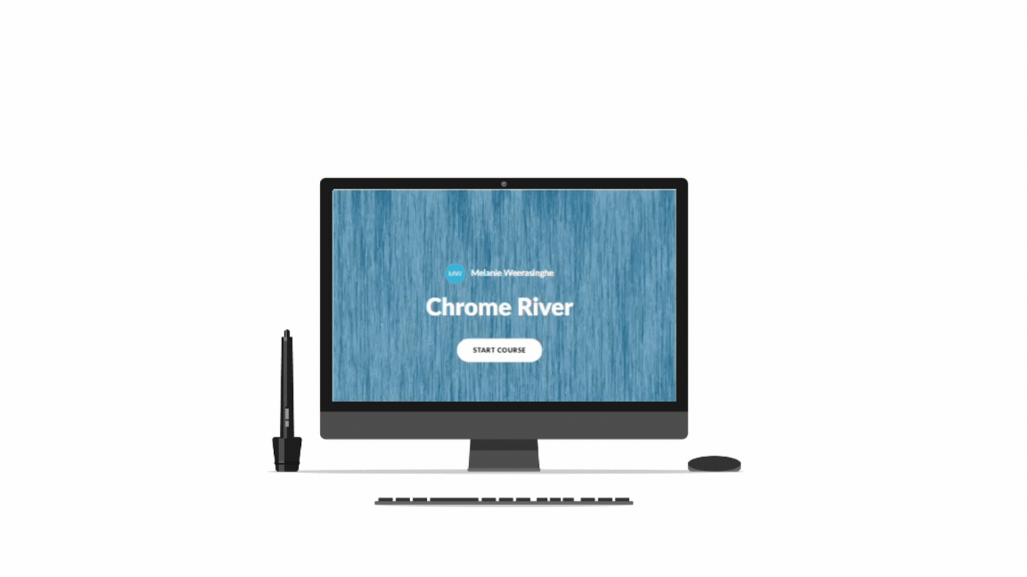 A computer screen graphic containing a recording preview showing the chrome river training's cover page and main topics scrolling into view.