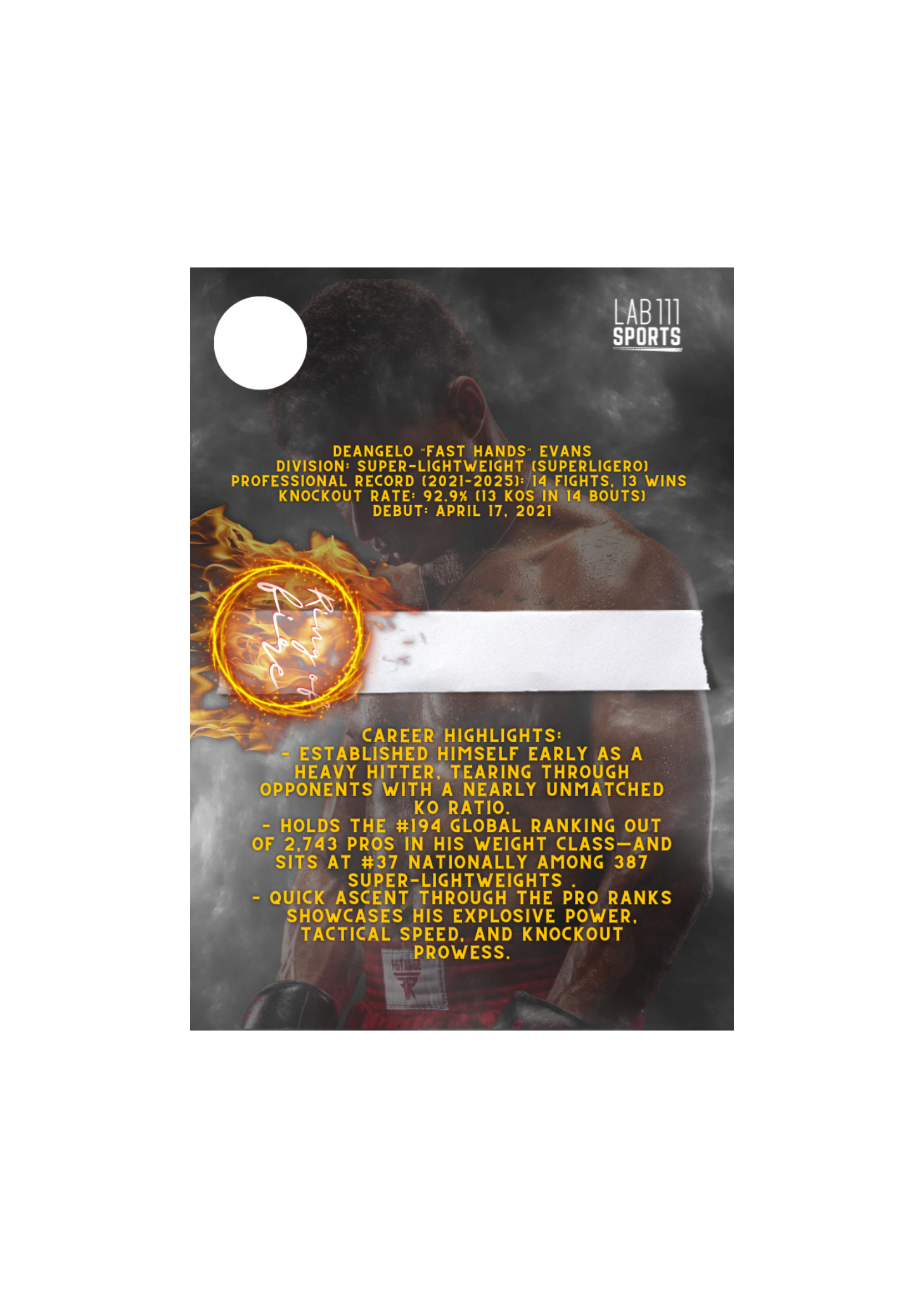 Deangelo Evan’s Trading card card back