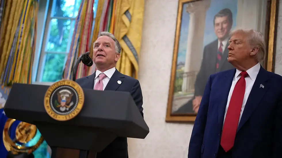 U.S. Special envoy to the Middle East Steve Witkoff delivers remarks alongside President Trump on May 28 in the Oval Office.