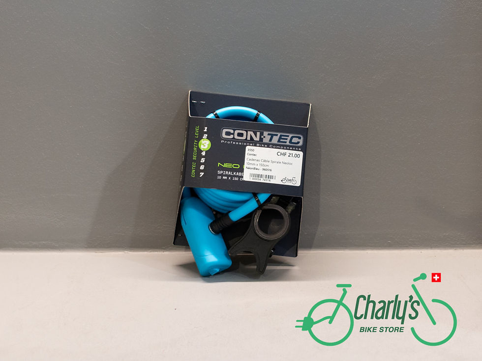 Antivol à câble spiralé CONTEC NeoLoc bleu de 10 mm sur 150 cm avec serrure à clé et support de transport