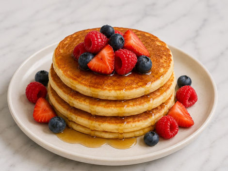 4 pancakes au sirop d'érable et fruits rouges