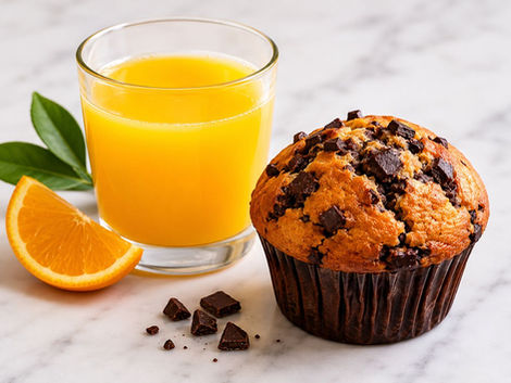 Jus d’oranges frais pressé (25cl) et muffin aux pépites de chocolat