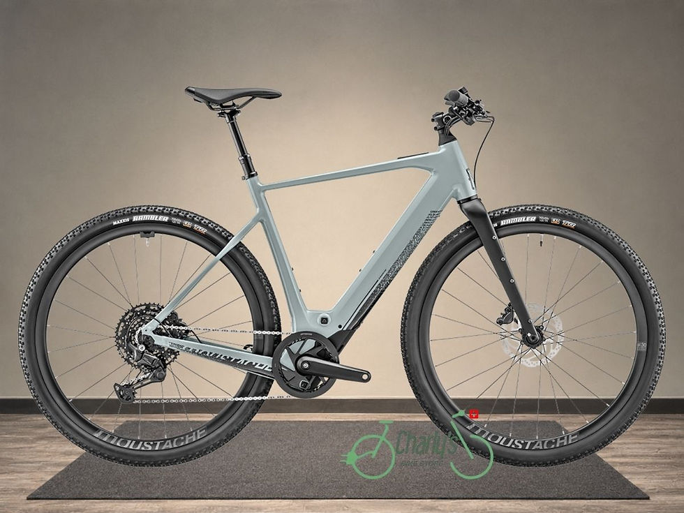 Vélo électrique Moustache Dimanche 29.2 2026 bleu-gris brillant, vu de profil.
