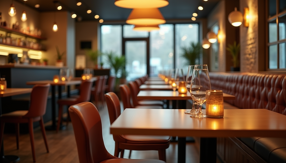 The Escobar Kitchen dining area with cozy lighting and modern design