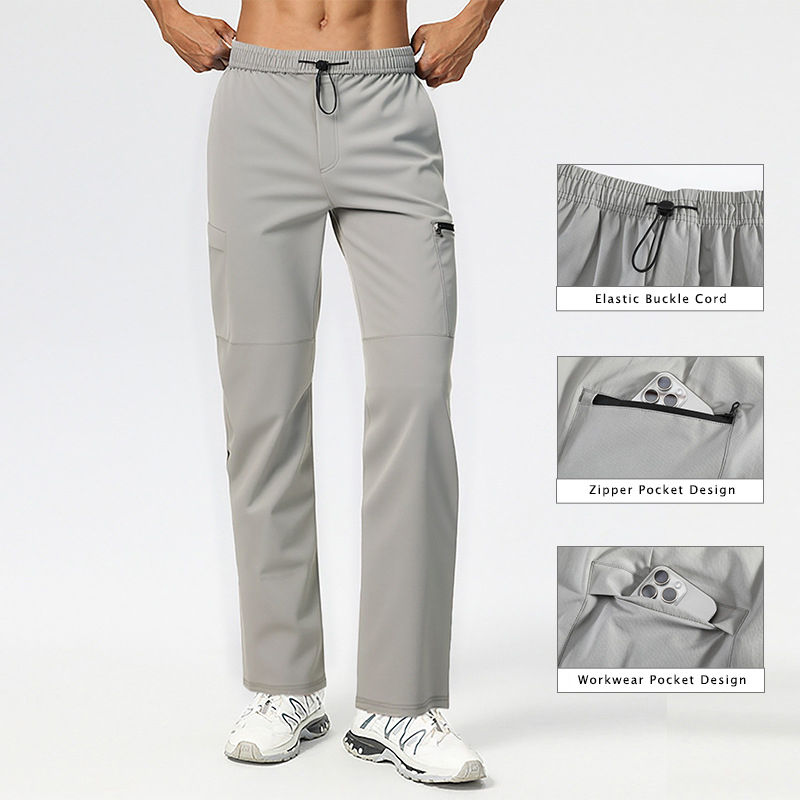 グレーのメンズ高機能アウトドア速乾伸縮性スポーツカジュアルロングパンツ、詳細画像、高品質、DiaNorth-Hokkaido