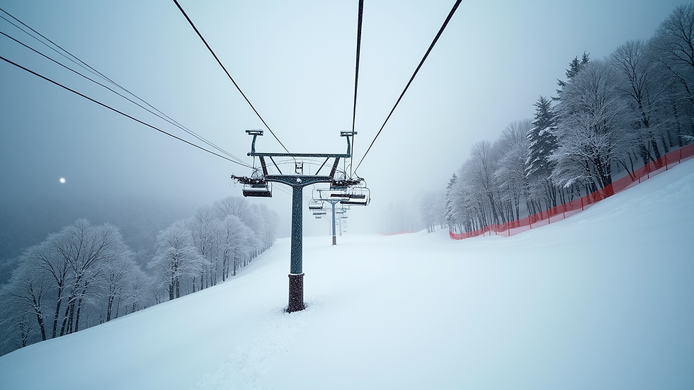 Eye-level view of a ski lift at Rusutsu Resort