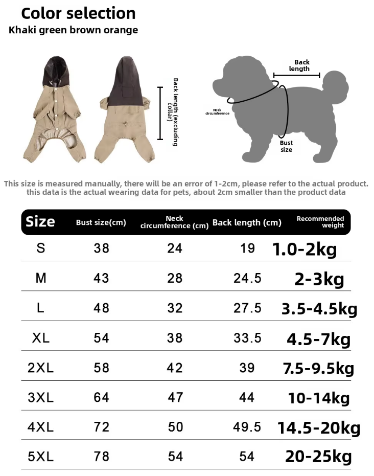 サムネイル： 犬の服サイズ表 S, M, L, XL, 2XL, 3XL サイズ、バック長、体重 犬服 レスリングボクシングシューズ