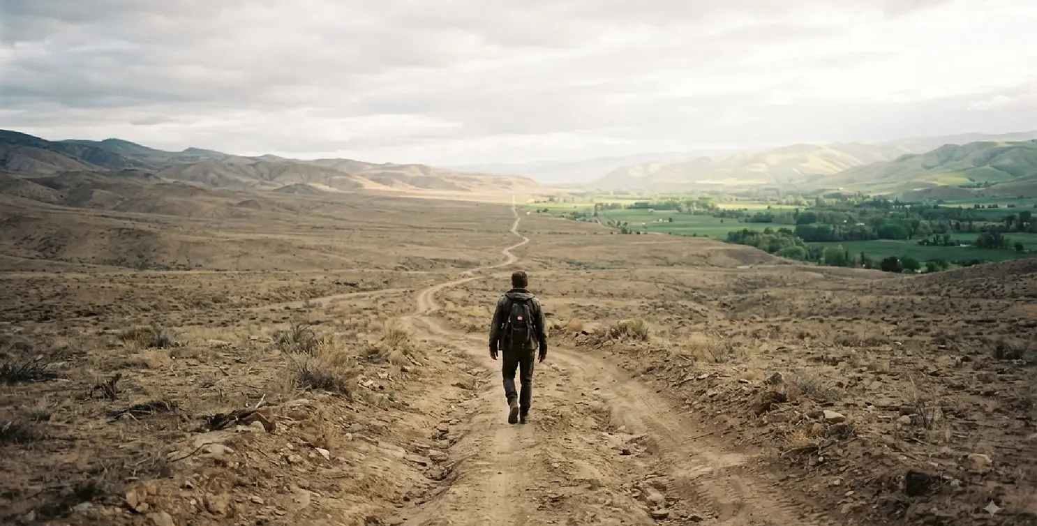 A lone man walking away