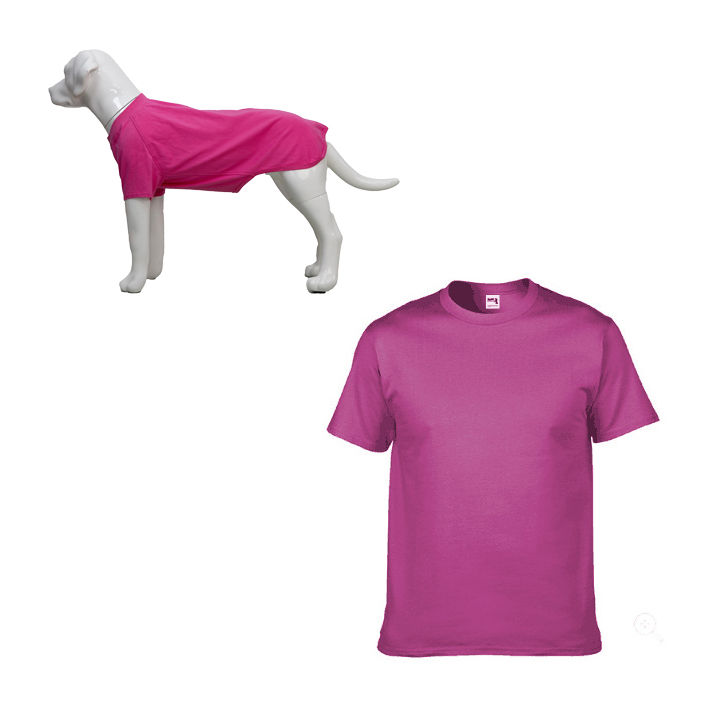 サムネイル： ピンクの犬用Tシャツと人間のTシャツの比較: ファッションアイテム、DiaNorth-Hokkaido。