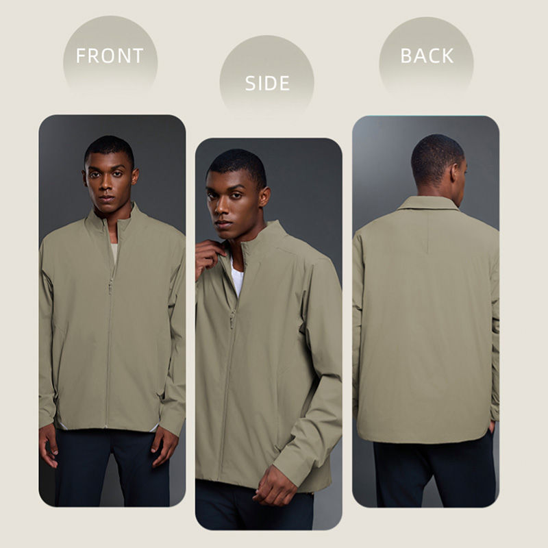 サムネイル： 男性モデルがベージュ色のジャケットを着用、フロント、サイド、バック表示、DiaNorth-Hokkaido