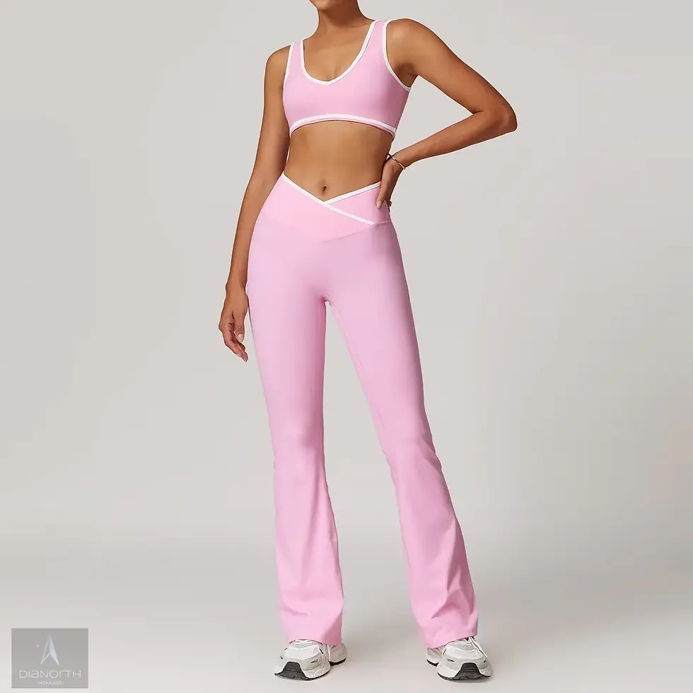 サムネイル： ピンクのヨガウェアセット: スポーツブラ＆パンツ