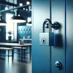 Padlock securing a blue locker, symbolizing safety and security.