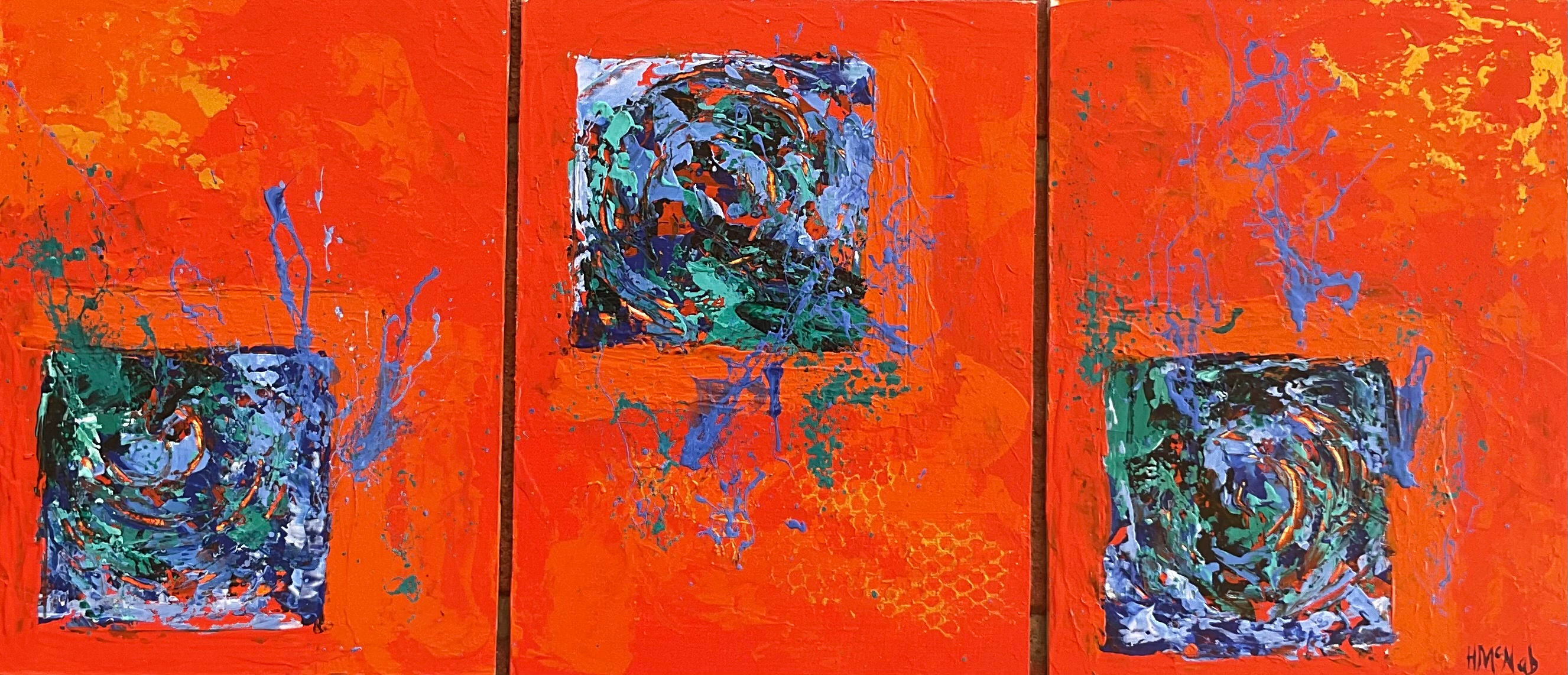 Blue Square Trio - Abstract Artwork